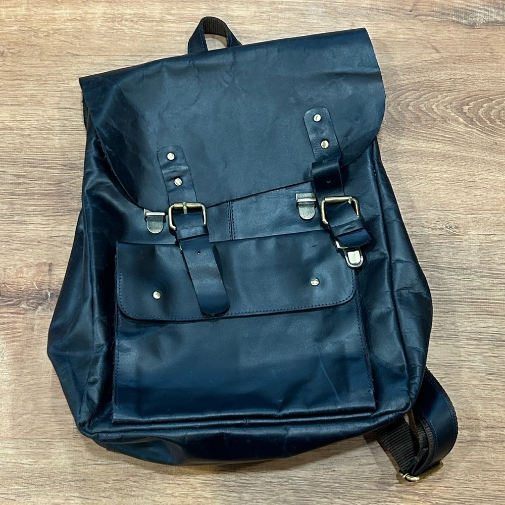 Stylish Navy Blue Leather Backpack